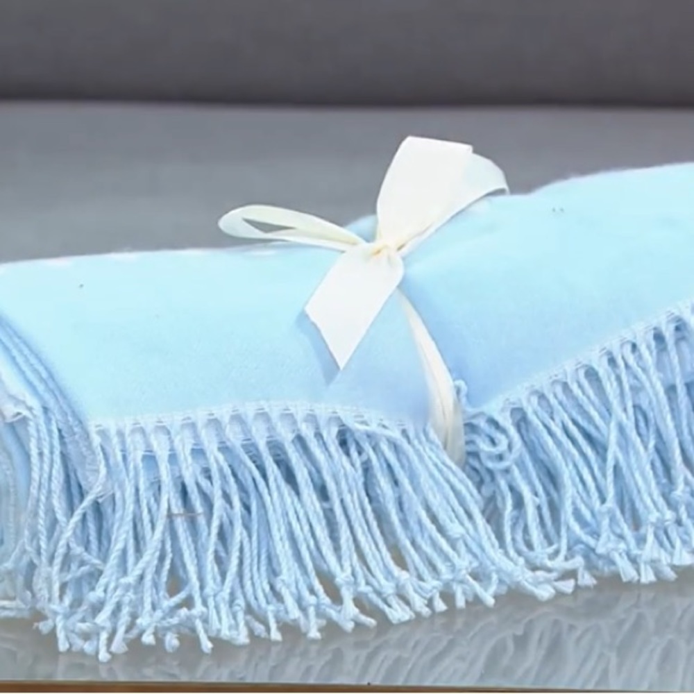 HOME REFLECTIONS Dot Throw with Fringe In Baby Blue - Picture 2 of 7